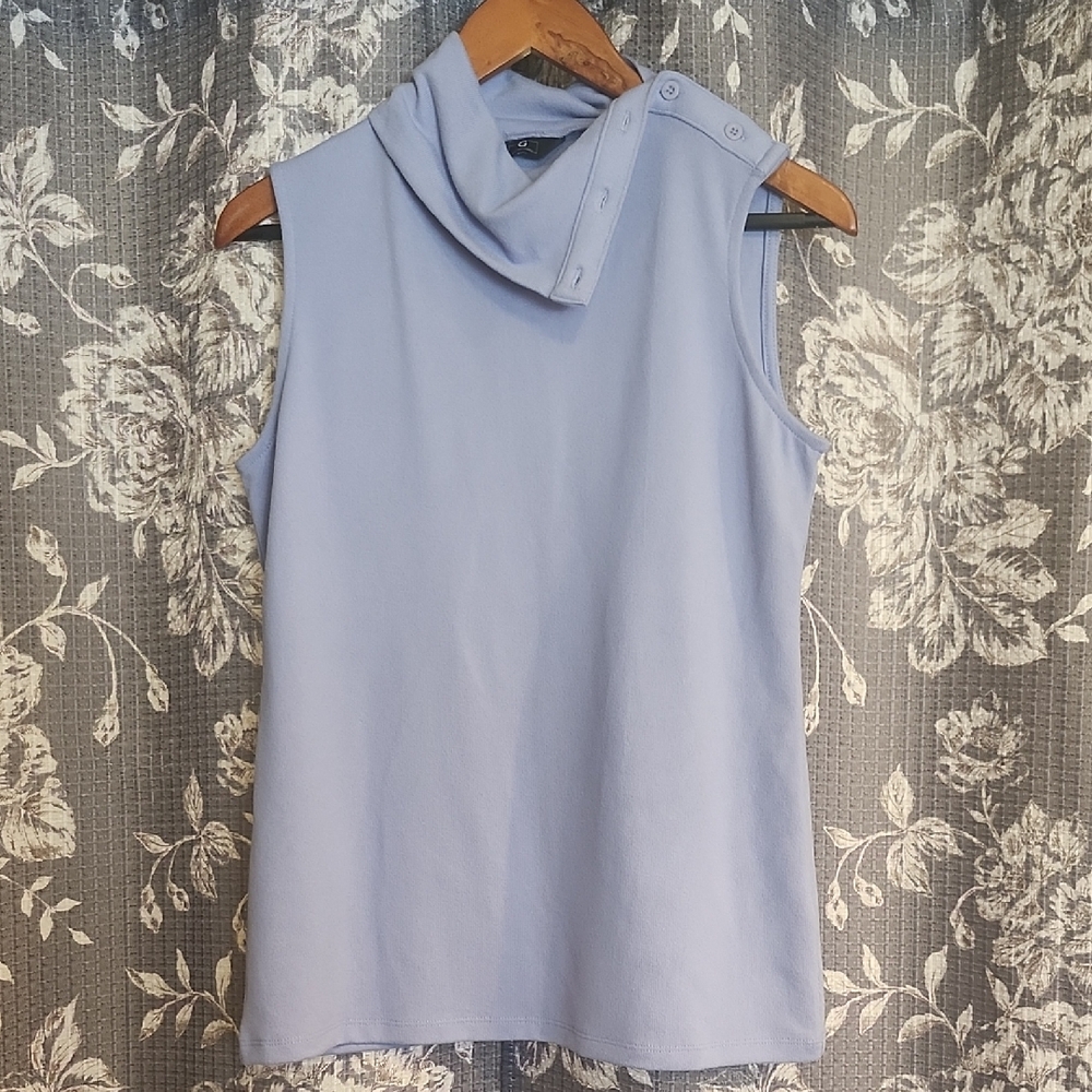 G Giuliana | Hacci Knit Convertible Turtleneck Tank Blue Violet XS